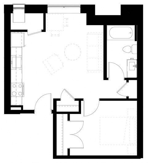 Floor plan for 1 bed, 1 bath, 507 sqft